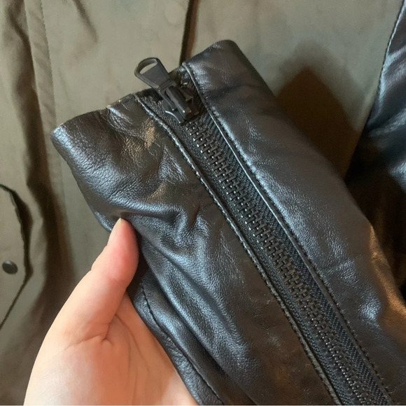 Danier Green Black Jacket Leather Sleeves 2XS - Picture 7 of 12